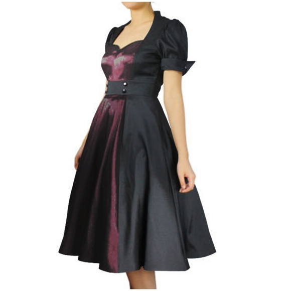 Swing Dance Satin Short Sleeve Pin Up Dress - Picture 9 of 10